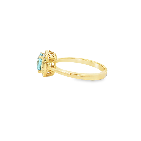 10K Yellow Gold Checkerboard Cushion Blue Topaz & Diamond Halo Ring Image 4 Jo & Co. Jewelers Hardy, VA