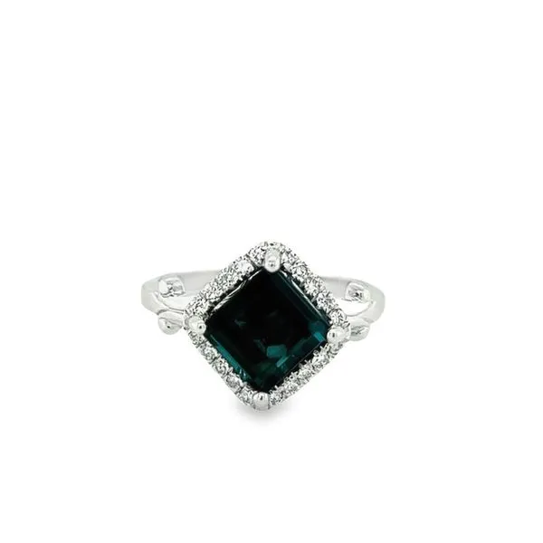 14K White Gold Princess Cut Blue Tourmaline and Round Diamond Halo Ring Jo & Co. Jewelers Hardy, VA