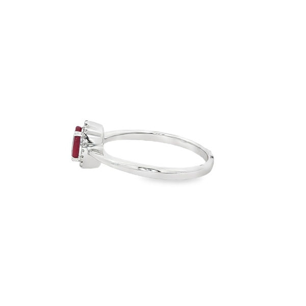 10K White Gold Oval Ruby Ring with .06 CTW Diamond Halo Image 4 Jo & Co. Jewelers Hardy, VA