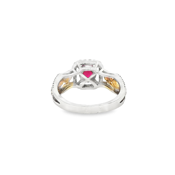 14K White & Yellow Gold Round Ruby & .71 CTW Diamond Latticed Halo Ring | Size 7.75 Image 3 Jo & Co. Jewelers Hardy, VA