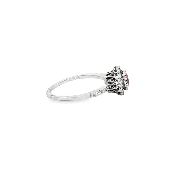 14K White Gold Round Ruby & Diamond Halo Ring Image 2 Jo & Co. Jewelers Hardy, VA