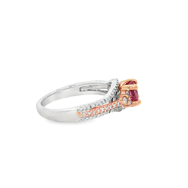 14K White & Rose Oval Pink Sapphire & Diamond 3-Rail Ring Image 2 Jo & Co. Jewelers Hardy, VA