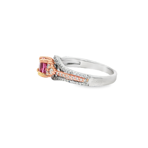 14K White & Rose Oval Pink Sapphire & Diamond 3-Rail Ring Image 4 Jo & Co. Jewelers Hardy, VA