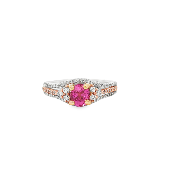 14K White & Rose Oval Pink Sapphire & Diamond 3-Rail Ring Jo & Co. Jewelers Hardy, VA