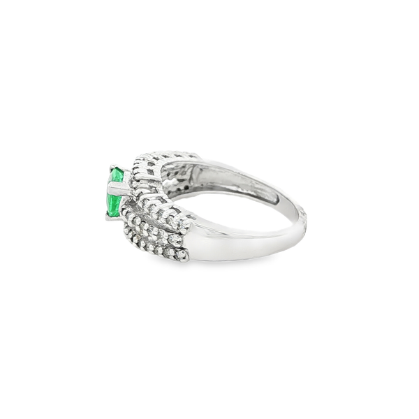 14K White Trillion Emerald & 0.50ctw Diamond 3-Row Ring Image 4 Jo & Co. Jewelers Hardy, VA