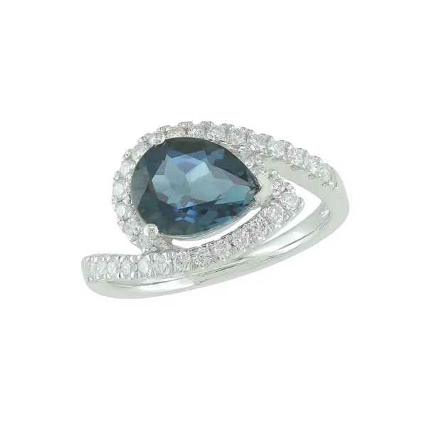 14K White Gold Pear Shaped London Blue Topaz and Round Diamond Bypass Style Ring Jo & Co. Jewelers Hardy, VA