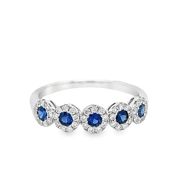 14K White Gold Round Sapphire and Diamond Halo 5 Stone Ring Jo & Co. Jewelers Hardy, VA