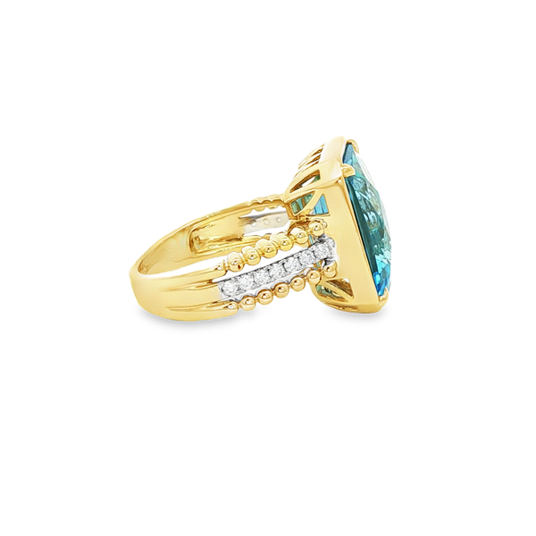 14K Yellow & White Gold Blue Topaz Diamond 3-Row Beaded Ring Image 2 Jo & Co. Jewelers Hardy, VA