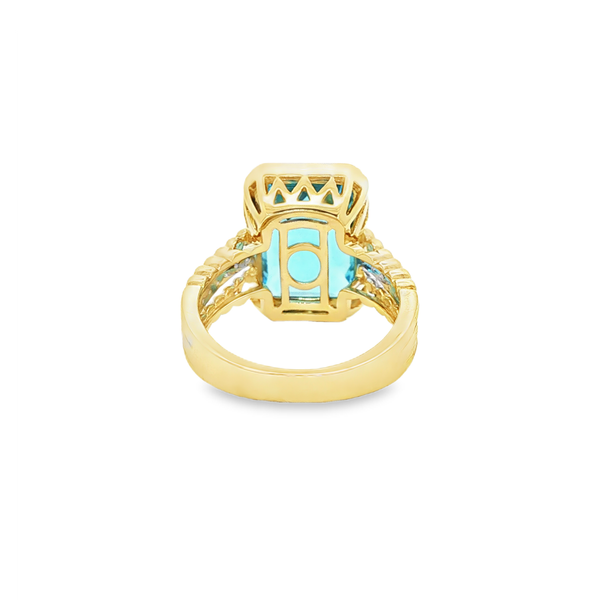 14K Yellow & White Gold Blue Topaz Diamond 3-Row Beaded Ring Image 3 Jo & Co. Jewelers Hardy, VA