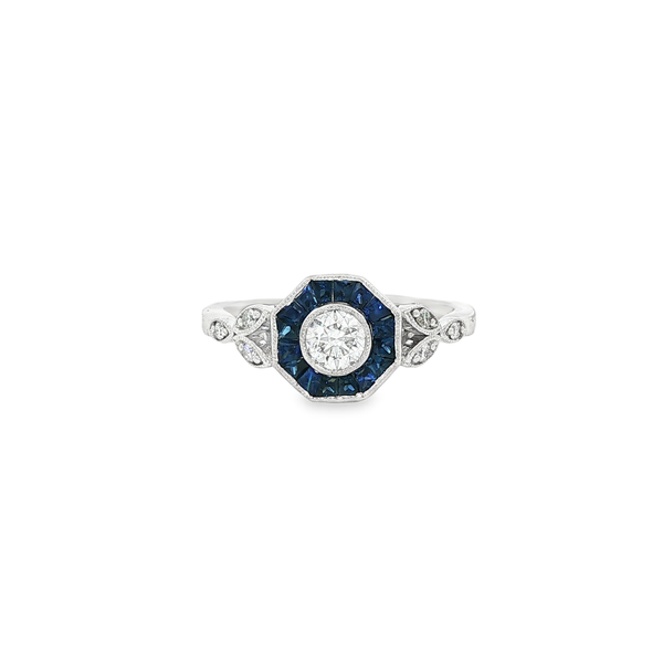 14K White Gold Sapphire & Diamond Hexagon Halo Ring Jo & Co. Jewelers Hardy, VA