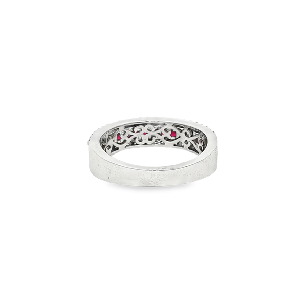 14K White Gold Princess Ruby & .32 CTW Round Diamond Vintage-Style 3-Row Band Image 3 Jo & Co. Jewelers Hardy, VA