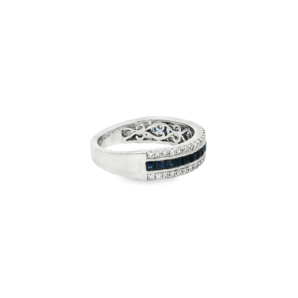 14K White Gold Princess Sapphire & Diamond Vintage 3-Row Band Ring Image 2 Jo & Co. Jewelers Hardy, VA
