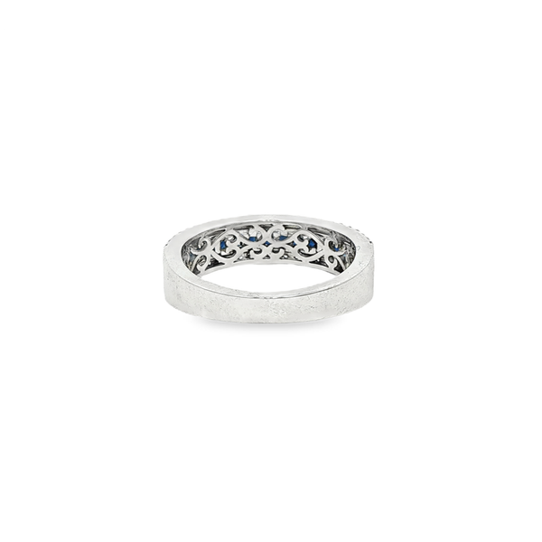 14K White Gold Princess Sapphire & Diamond Vintage 3-Row Band Ring Image 3 Jo & Co. Jewelers Hardy, VA