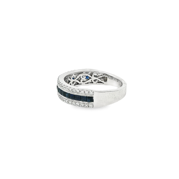 14K White Gold Princess Sapphire & Diamond Vintage 3-Row Band Ring Image 4 Jo & Co. Jewelers Hardy, VA