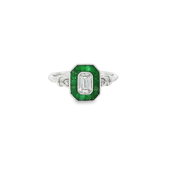14K White Emerald & 0.66ctw Diamond Vintage-Style Octagonal Ring Jo & Co. Jewelers Hardy, VA