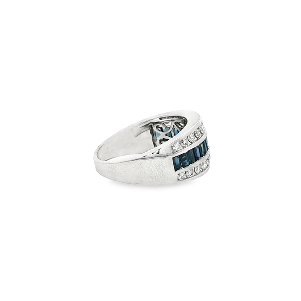 14K White Gold Sapphire & Diamond 3-Row Tapered Ring Image 2 Jo & Co. Jewelers Hardy, VA