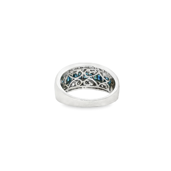 14K White Gold Sapphire & Diamond 3-Row Tapered Ring Image 3 Jo & Co. Jewelers Hardy, VA
