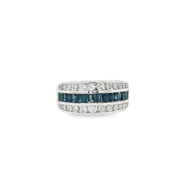 14K White Gold Sapphire & Diamond 3-Row Tapered Ring Jo & Co. Jewelers Hardy, VA
