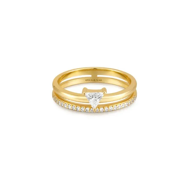 14K Yellow Gold Plated Sterling Silver Round and Triangle Shaped Cubic Zirconium Stacked Ring Jo & Co. Jewelers Hardy, VA
