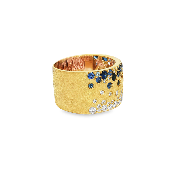 18K Yellow Gold Sapphire & 0.79 CTW Diamond Wide Satin Band Ring Image 2 Jo & Co. Jewelers Hardy, VA