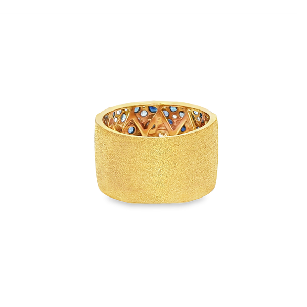 18K Yellow Gold Sapphire & 0.79 CTW Diamond Wide Satin Band Ring Image 3 Jo & Co. Jewelers Hardy, VA