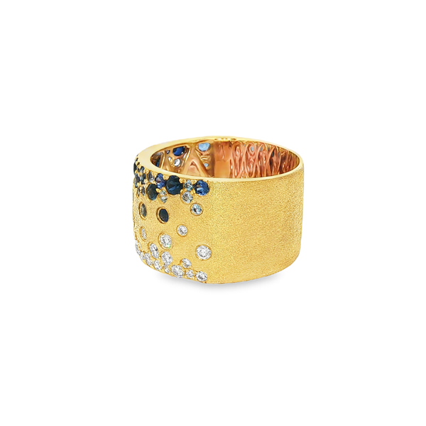 18K Yellow Gold Sapphire & 0.79 CTW Diamond Wide Satin Band Ring Image 4 Jo & Co. Jewelers Hardy, VA