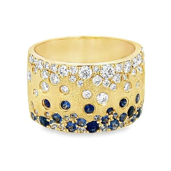 18K Yellow Gold Sapphire & Round Diamond Flush & Prong Set Satin Band Jo & Co. Jewelers Hardy, VA