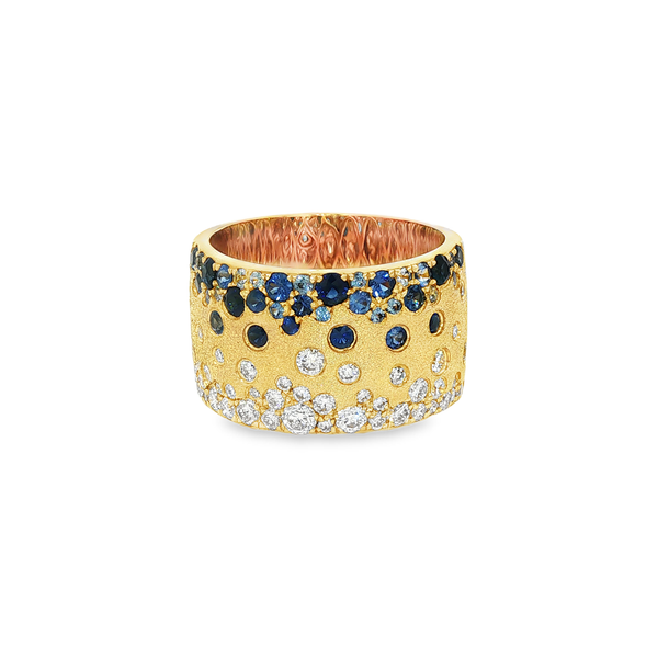 18K Yellow Gold Sapphire & 0.79 CTW Diamond Wide Satin Band Ring Jo & Co. Jewelers Hardy, VA