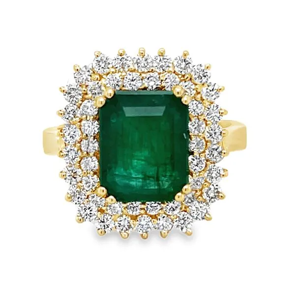 14K Yellow Gold Emerald & Round Diamond Double- Halo Ring Jo & Co. Jewelers Hardy, VA