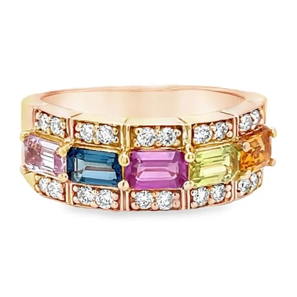 14K Rose Gold Emerald- Cut Multi- Color 5-Stone Ring With Round Diamonds Jo & Co. Jewelers Hardy, VA