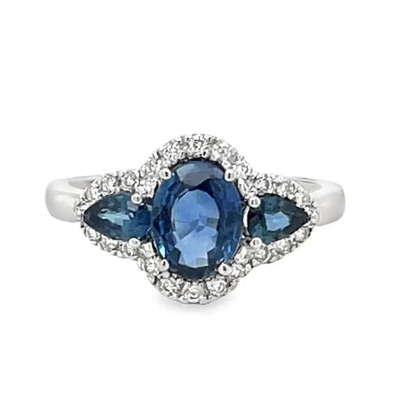 14K White Gold Oval & Pear- Shaped Sapphire Halo Ring With Round Diamonds Jo & Co. Jewelers Hardy, VA