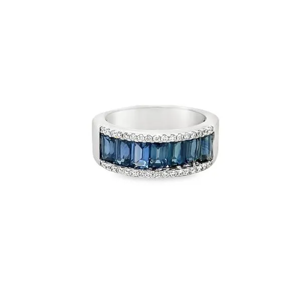 14K White Gold Channel Set Emerald Cut Sapphire and Round Diamond Ring Jo & Co. Jewelers Hardy, VA