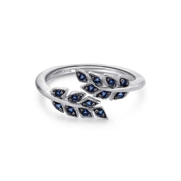 Gabriel Sterling Round Sapphire Satin Leaf Bypass Ring Jo & Co. Jewelers Hardy, VA