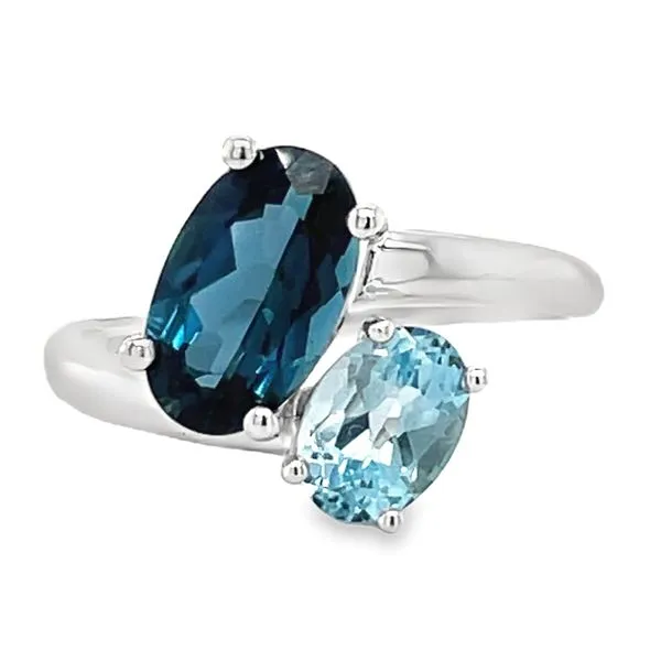 14K White Gold Oval London & Sky Blue Topaz Bypass Ring Jo & Co. Jewelers Hardy, VA