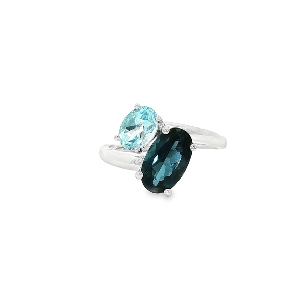 14K White Gold London Blue & Sky Blue Topaz Bypass Ring Jo & Co. Jewelers Hardy, VA