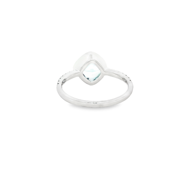 14K White Gold Bezel-Set Checkerboard Cushion Blue Topaz & Diamond Ring Image 3 Jo & Co. Jewelers Hardy, VA