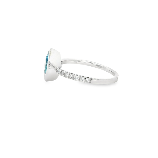 14K White Gold Bezel-Set Checkerboard Cushion Blue Topaz & Diamond Ring Image 4 Jo & Co. Jewelers Hardy, VA