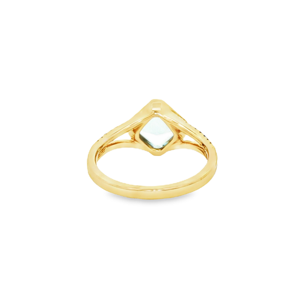 14K Yellow Gold Bezel-Set Aquamarine & Diamond Split-Shank Ring Image 3 Jo & Co. Jewelers Hardy, VA