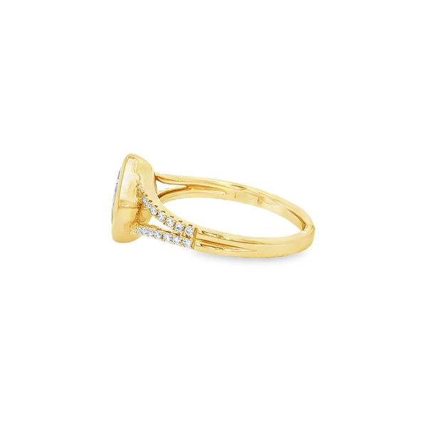 14K Yellow Gold Bezel-Set Aquamarine & Diamond Split-Shank Ring Image 4 Jo & Co. Jewelers Hardy, VA
