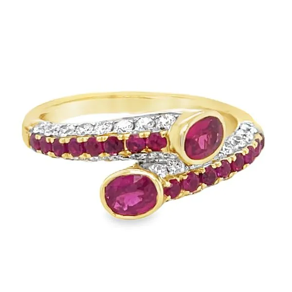 14K Yellow Gold Round & Oval Ruby Bypass Ring With Round Diamonds Jo & Co. Jewelers Hardy, VA
