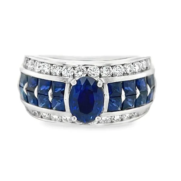 14K White Gold Oval & Princess Sapphire 4-Row Ring With Channel- Set Round Diamonds Jo & Co. Jewelers Hardy, VA