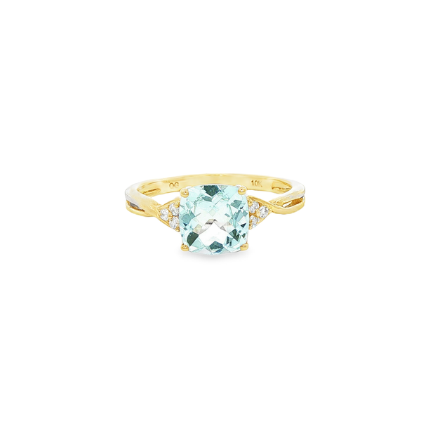 10K Yellow Gold Aquamarine & Diamond Crossover Ring Jo & Co. Jewelers Hardy, VA