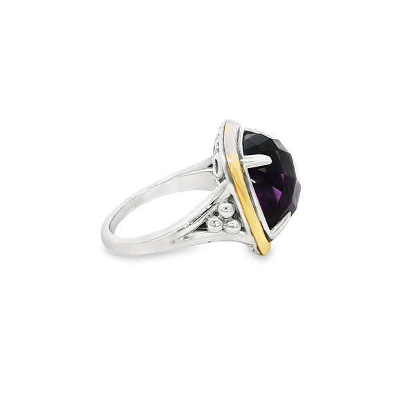 Gabriel Sterling Silver & 14K Yellow Gold Cushion Amethyst Bujukan Solitaire Ring Size 6.5 Image 2 Jo & Co. Jewelers Hardy, VA