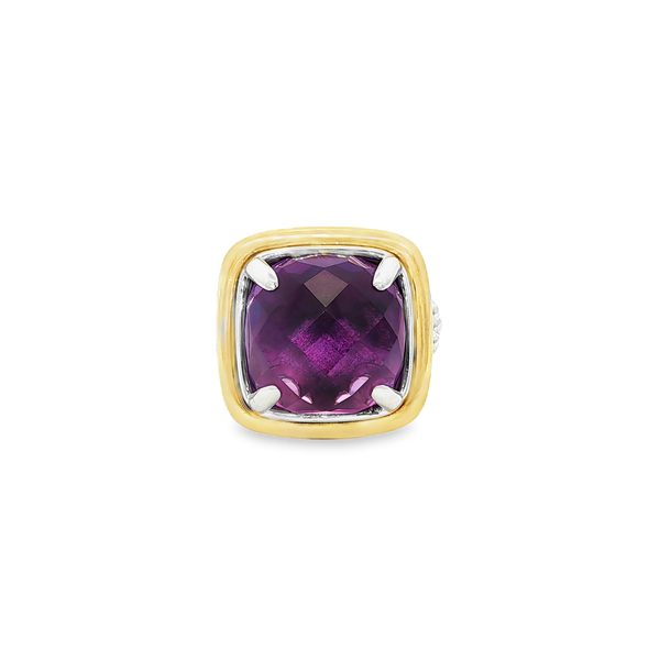 Gabriel Sterling Silver & 14K Yellow Gold Cushion Amethyst Bujukan Solitaire Ring Size 6.5 Jo & Co. Jewelers Hardy, VA