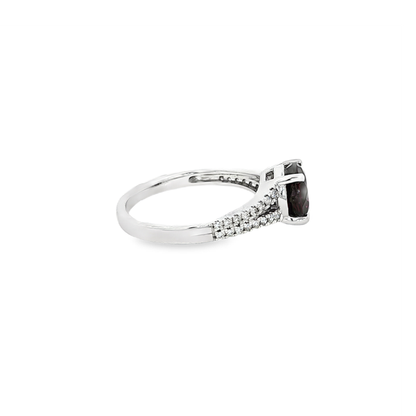 14K White Gold Rhodolite Garnet & Diamond Split Shank Ring Image 2 Jo & Co. Jewelers Hardy, VA