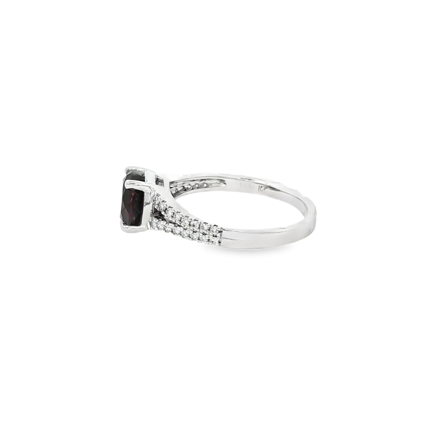14K White Gold Rhodolite Garnet & Diamond Split Shank Ring Image 4 Jo & Co. Jewelers Hardy, VA