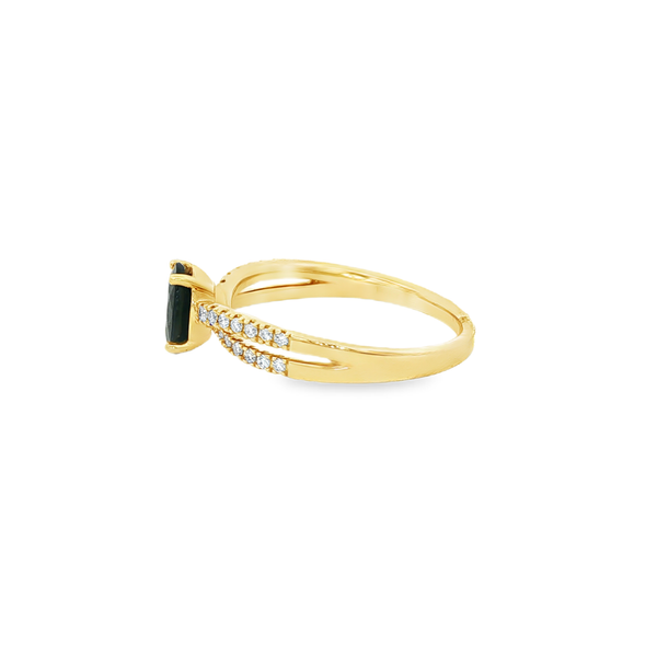 14K Yellow Gold Oval Sapphire & Diamond Split Shank Ring Image 4 Jo & Co. Jewelers Hardy, VA