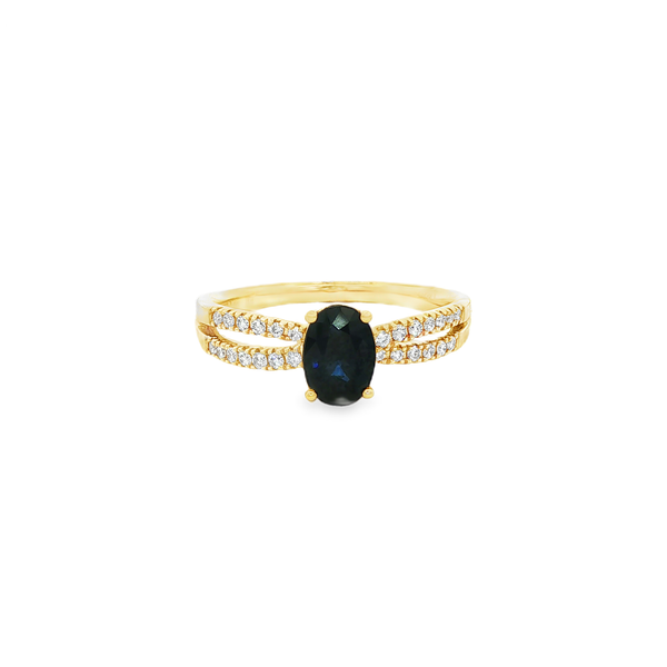 14K Yellow Gold Oval Sapphire & Diamond Split Shank Ring Jo & Co. Jewelers Hardy, VA