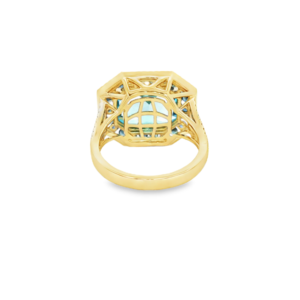 14K Yellow Gold Radiant Blue Topaz, Sapphire & Diamond Double Halo Octagon Ring Image 3 Jo & Co. Jewelers Hardy, VA