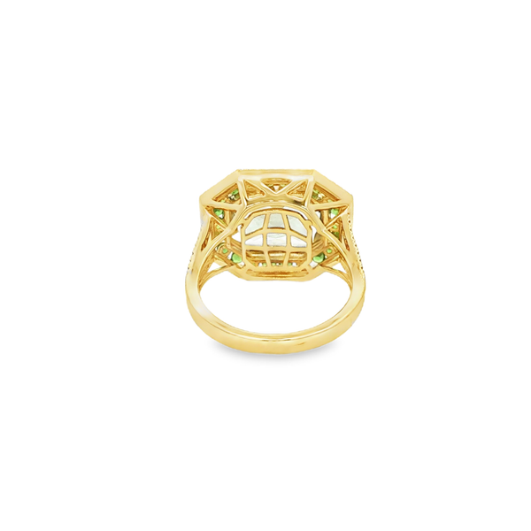 14K Yellow Gold Green Amethyst, Tsavorite & Diamond Double Halo Octagon Ring Image 3 Jo & Co. Jewelers Hardy, VA